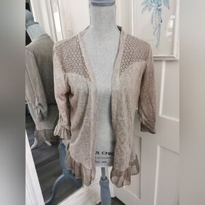 Elena Baldi Eyelet Chiffon Open Cardigan/Chiffon Ruffles. Made in Italy. Size L